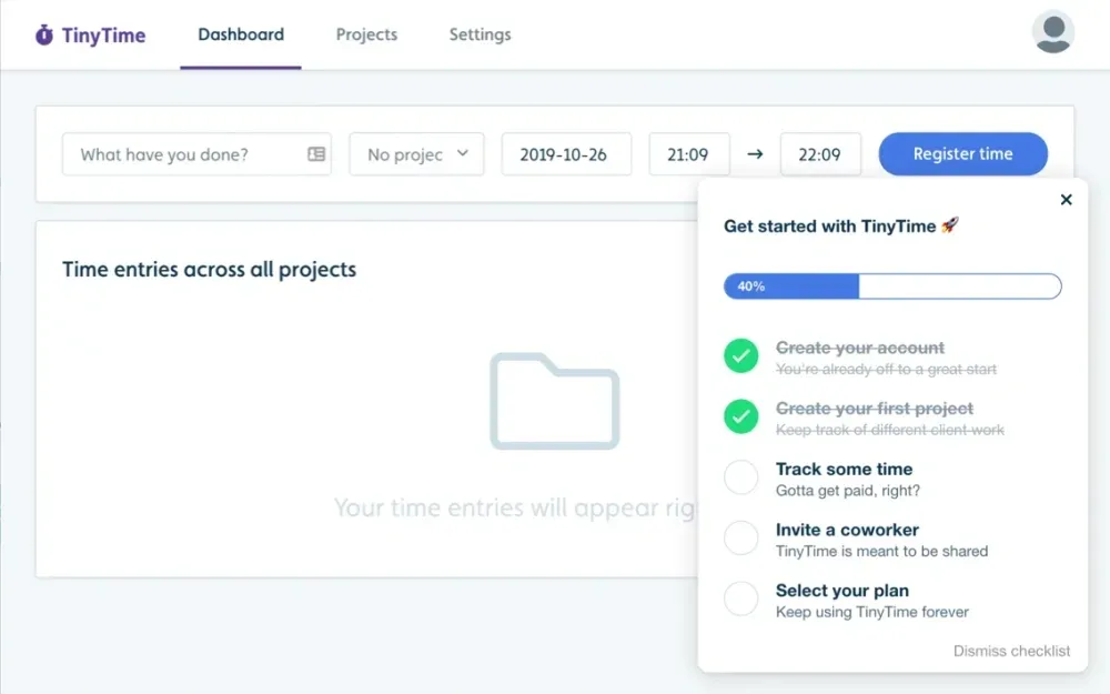 Userfloq dashboard with an onboarding checklist guiding users through the setup process.