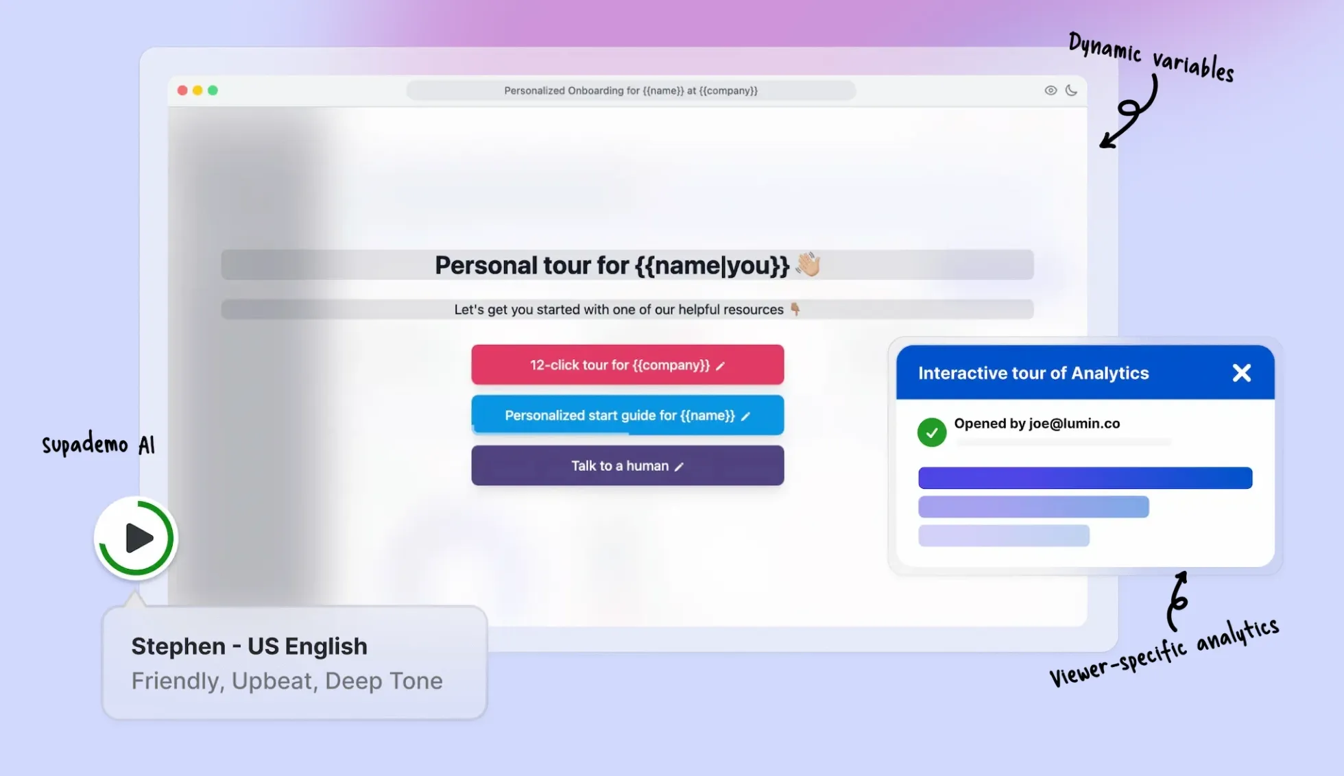 Supademo personalization settings with custom variables