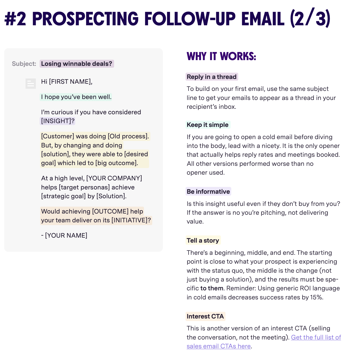 A prospecting follow-up email template with the subject