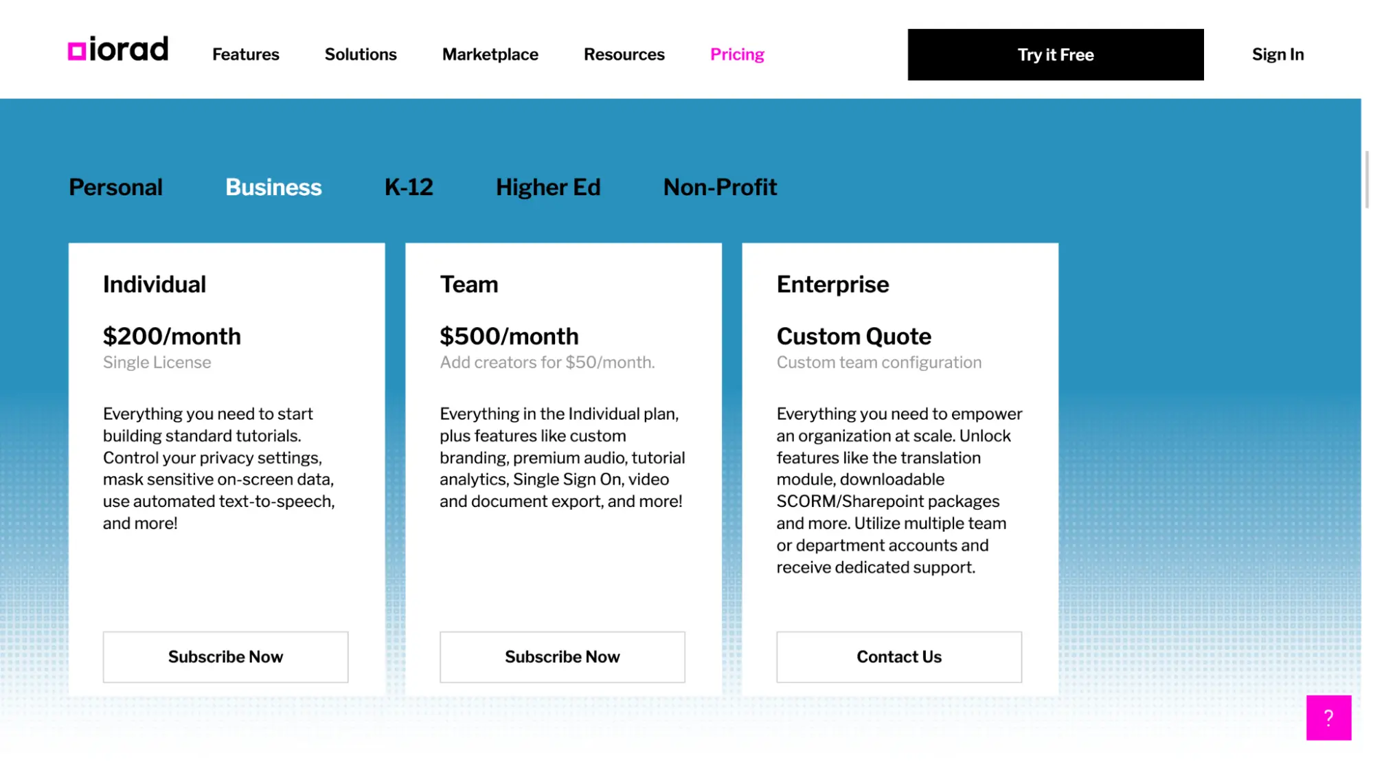 iorad's pricing