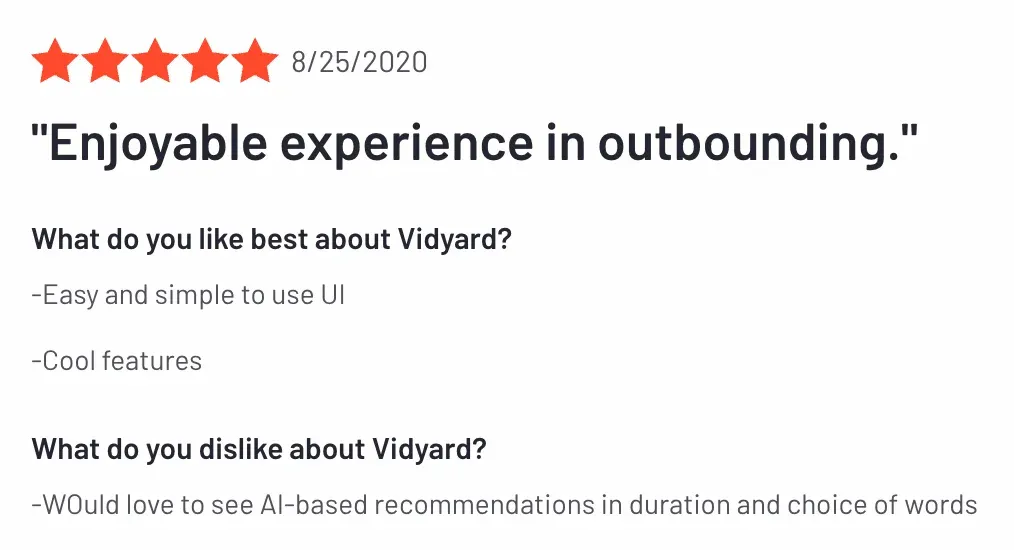  Vidyard’s AI gets mixed reviews on G2