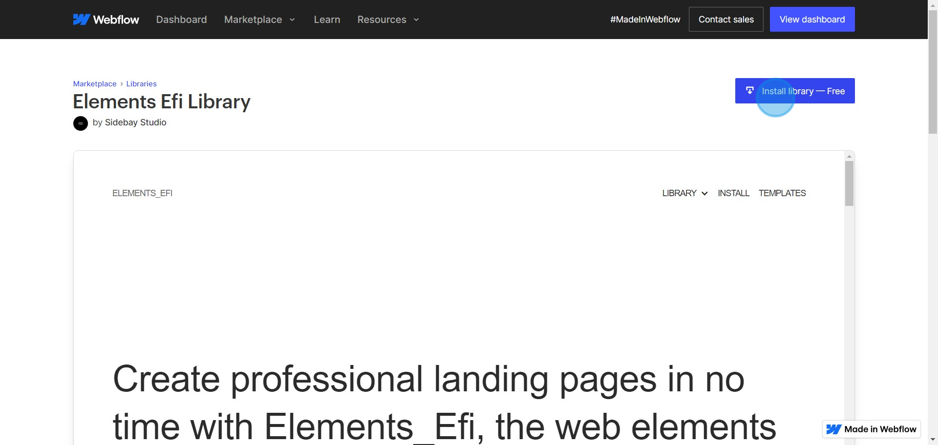 4 Click on "Install library — Free"