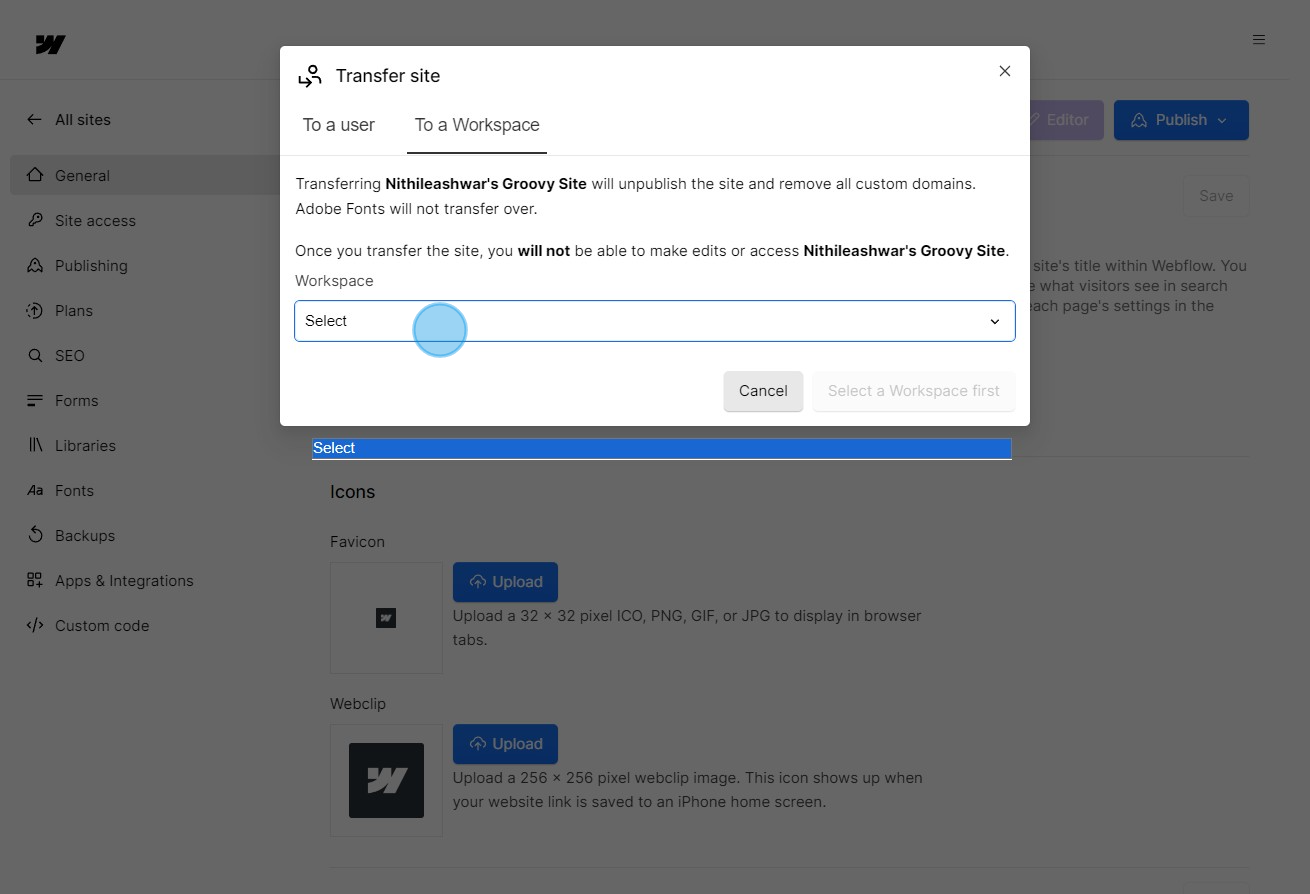 8 Click on "Select"