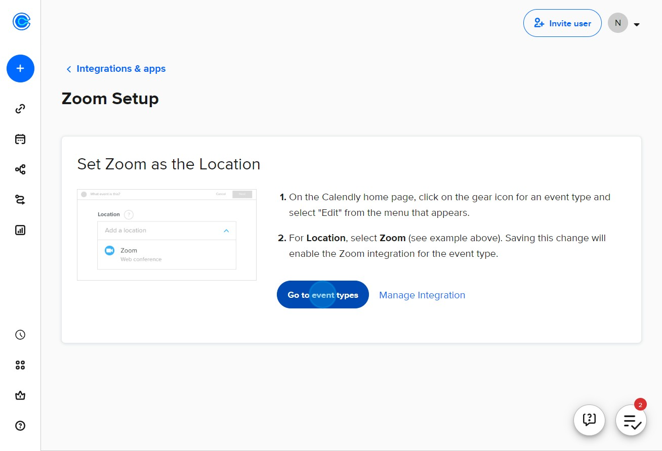 7 Click on "Go to event types"