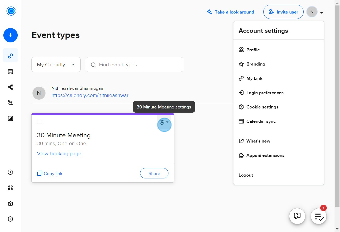 8 Click on "30 Minute Meeting settings"