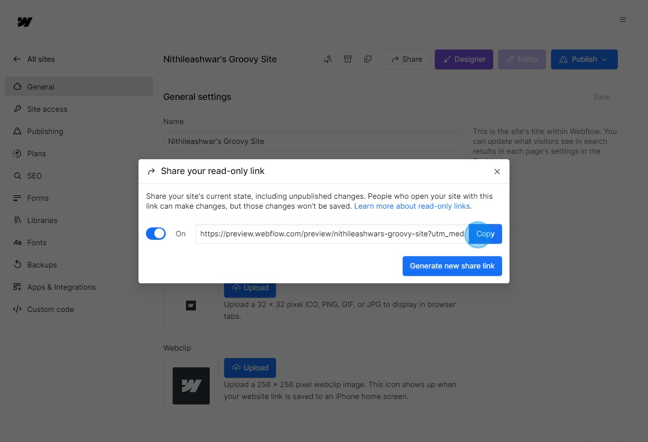 5 Click on "Copy"