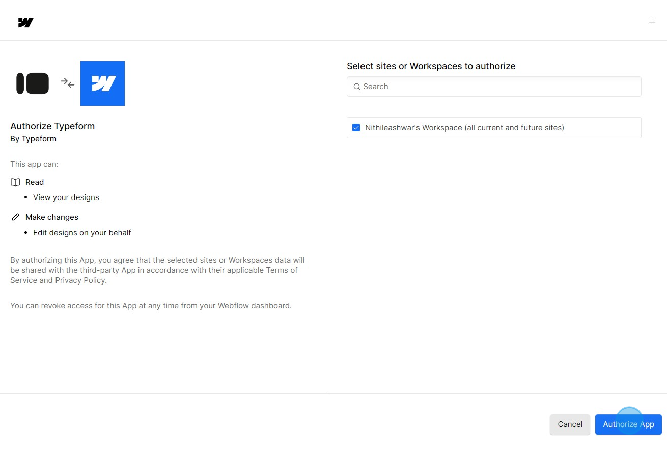 6 Click on "Authorize App"