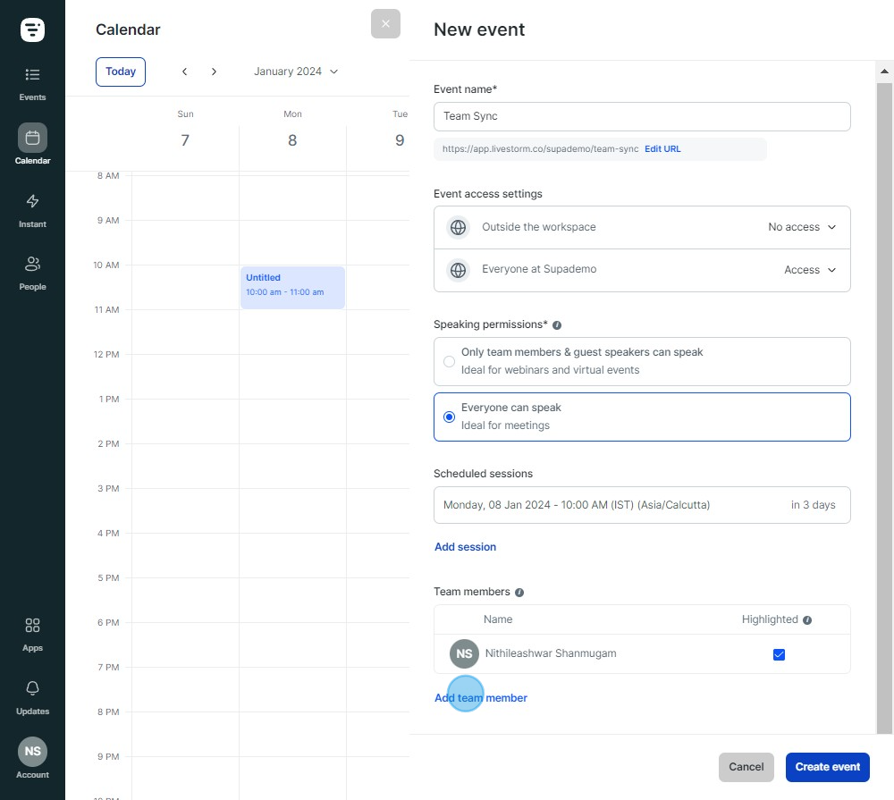 3 Click on "Add team member"