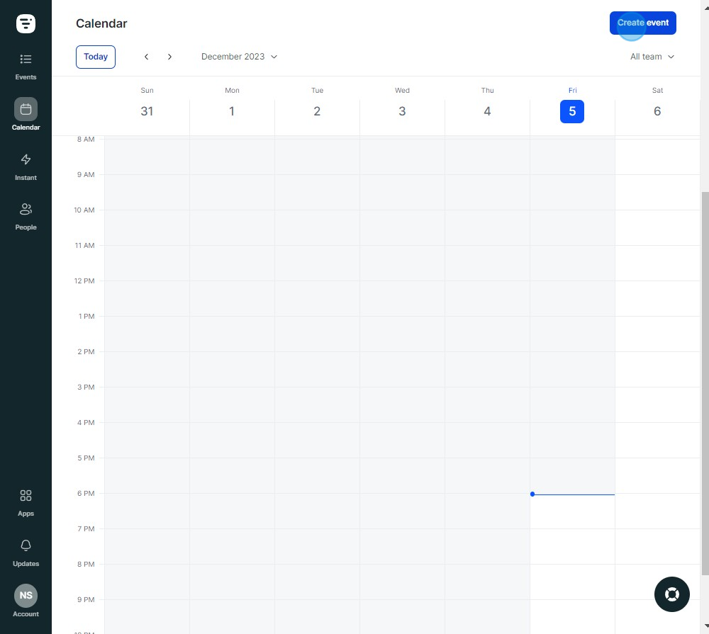 1 Click on "Create event"