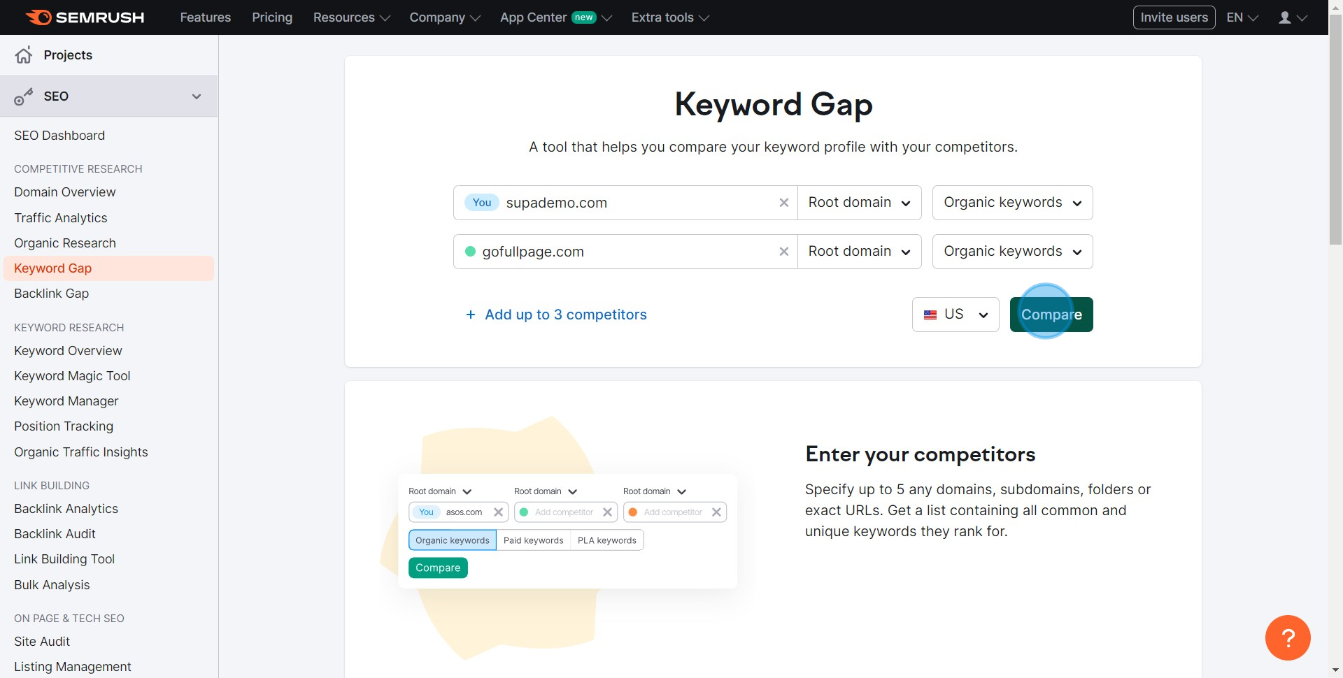 3 Click on "Compare"