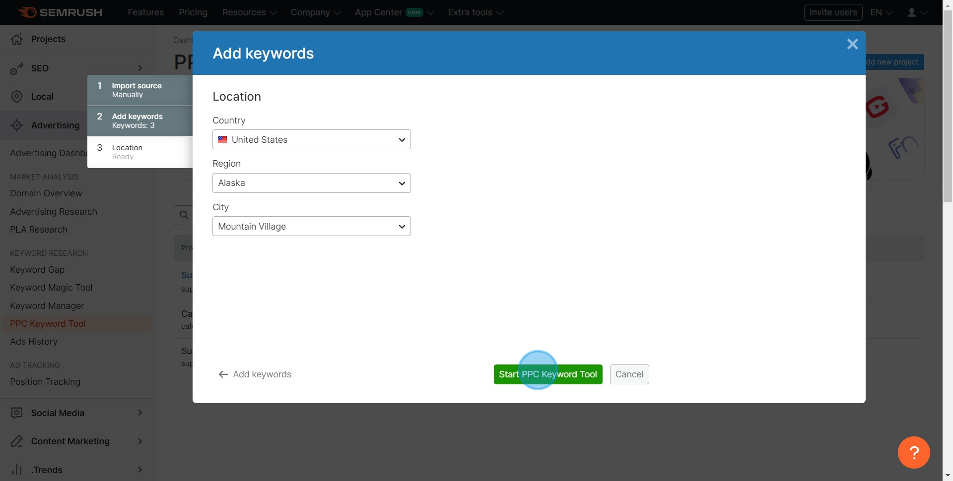 9 Click on "Start PPC Keyword Tool"