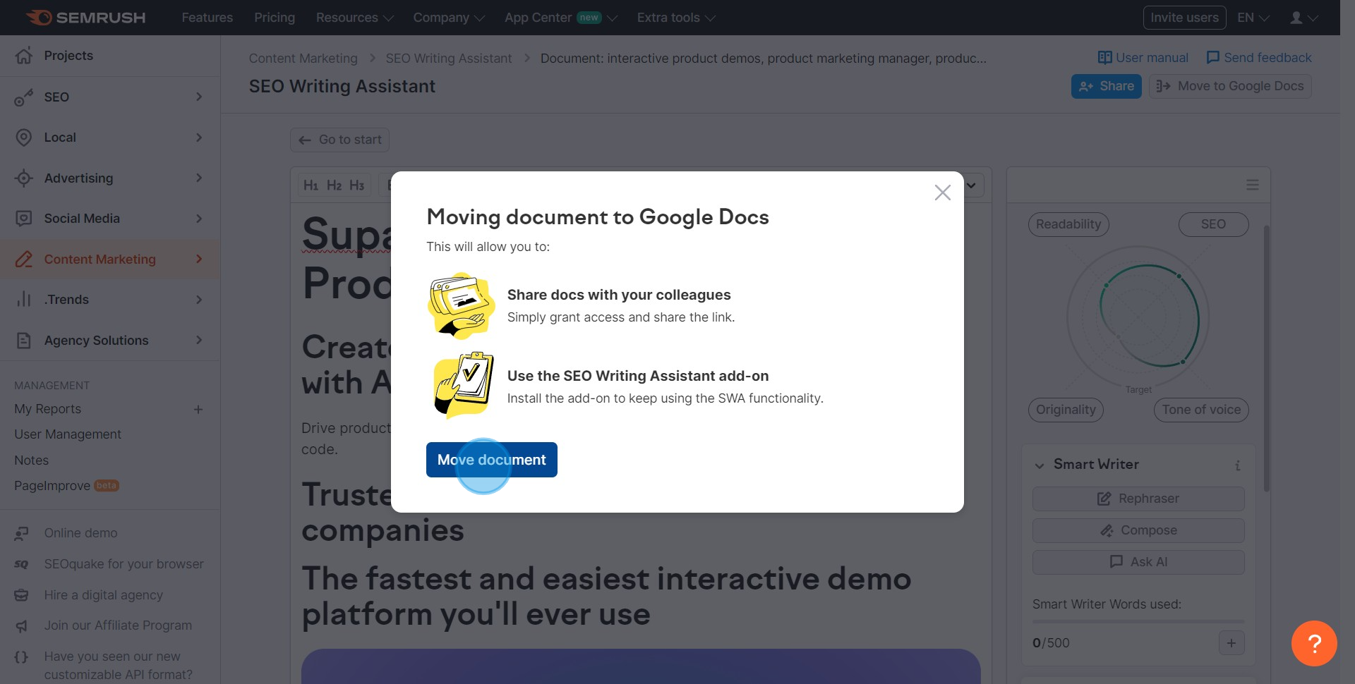 11 Click on "Move document"