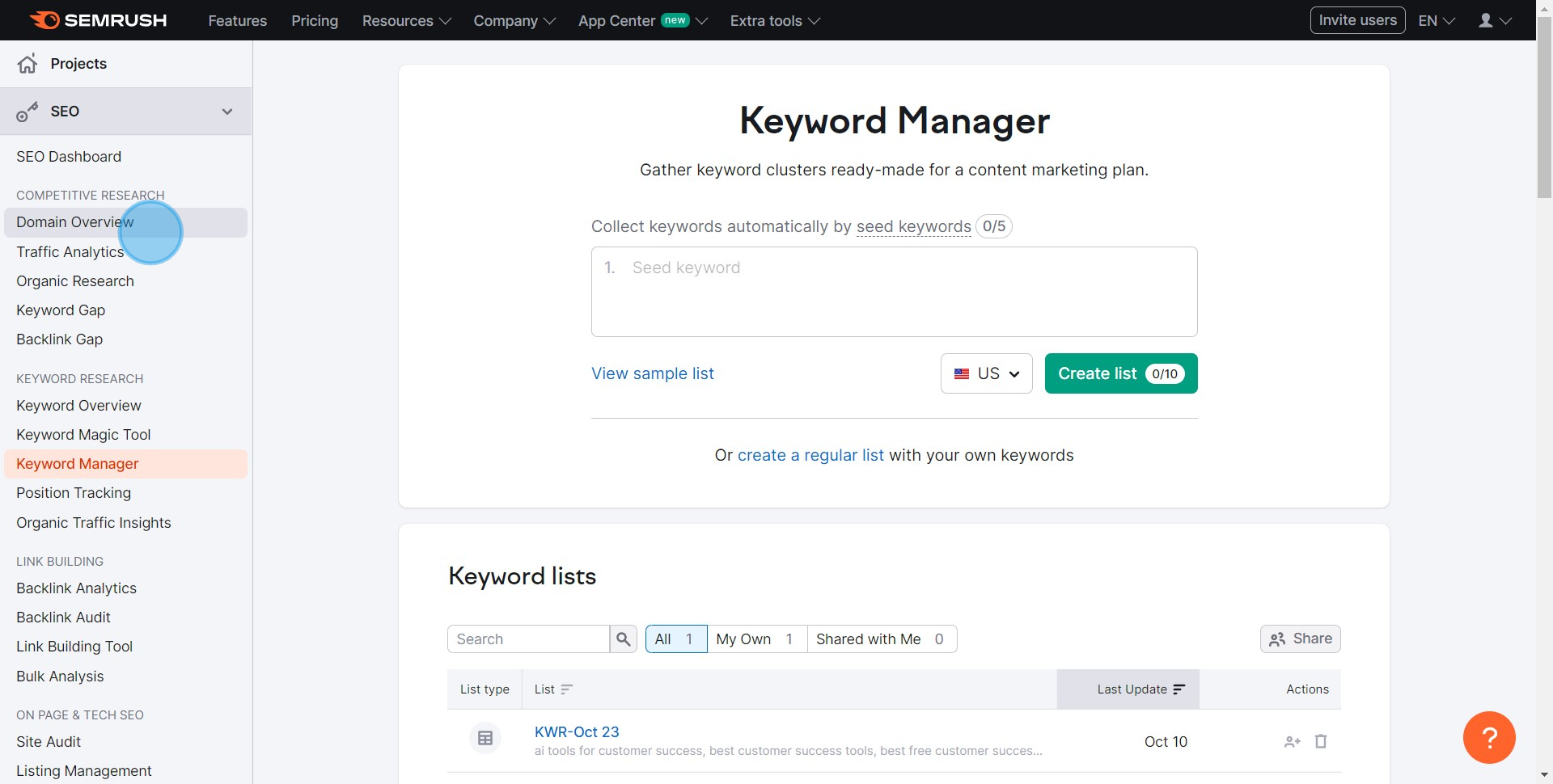 1 Click on "Domain Overview"