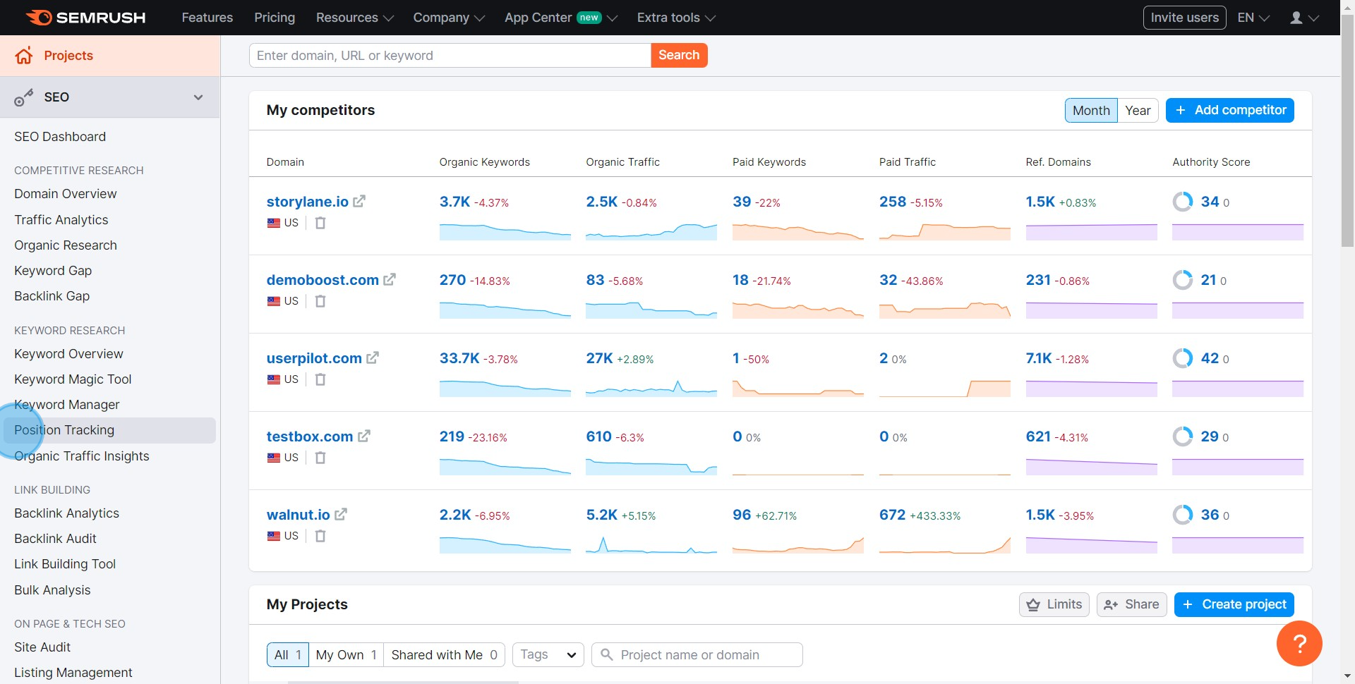 1 Click on "Position Tracking"