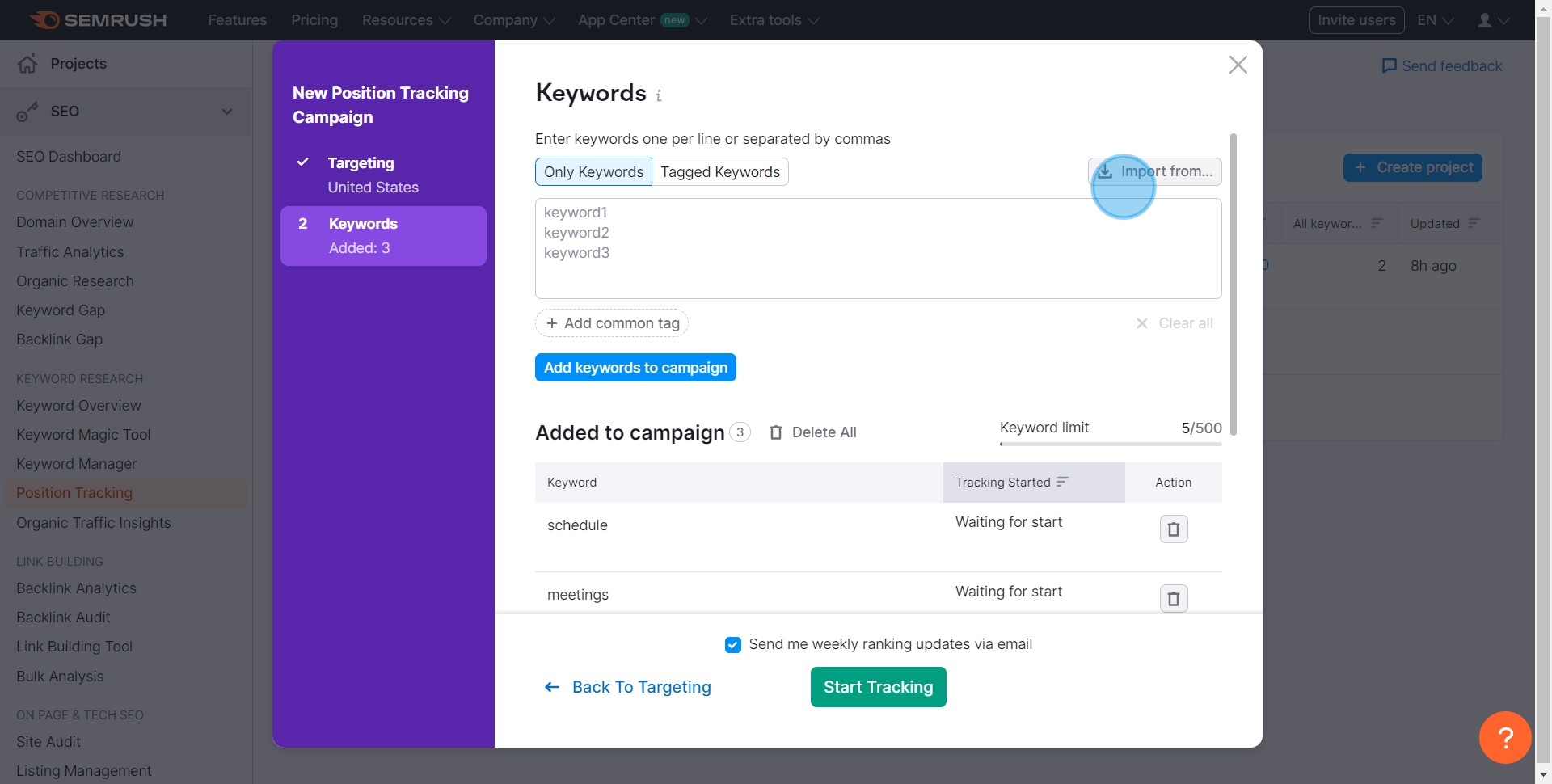 10 Click on "Enter keywords ..."