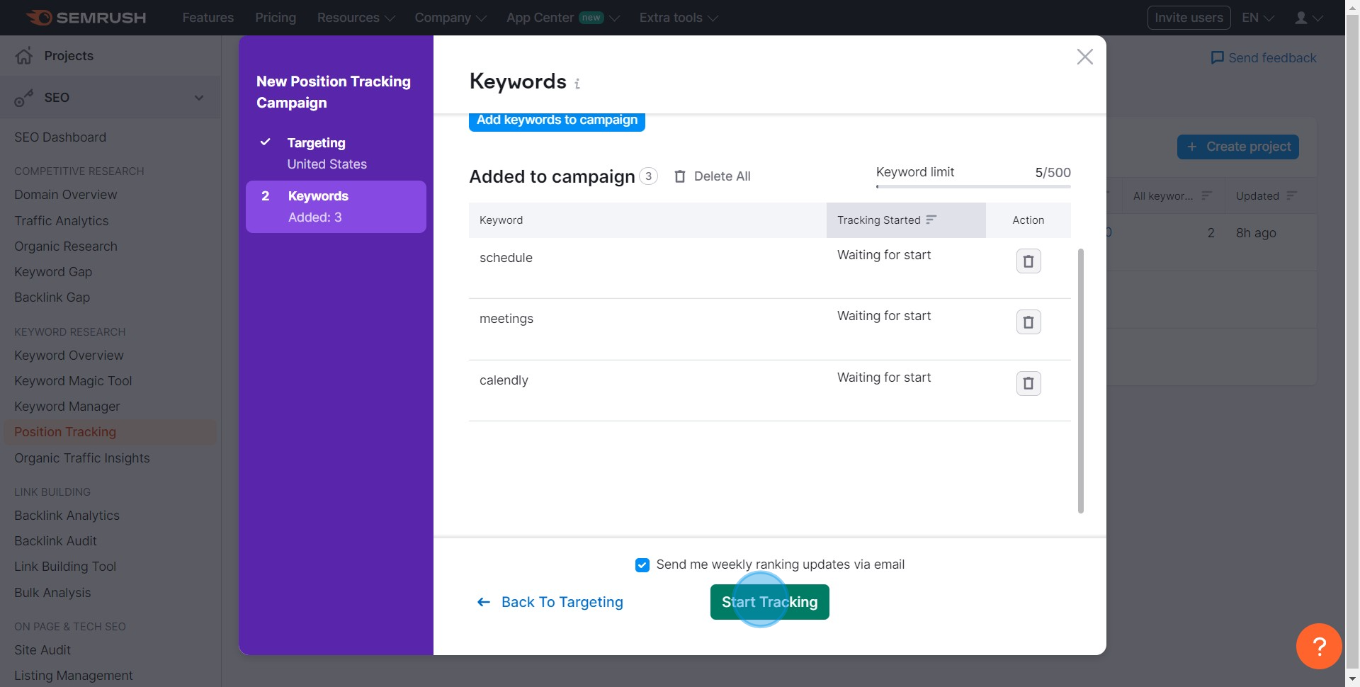 12 Click on "Start Tracking"