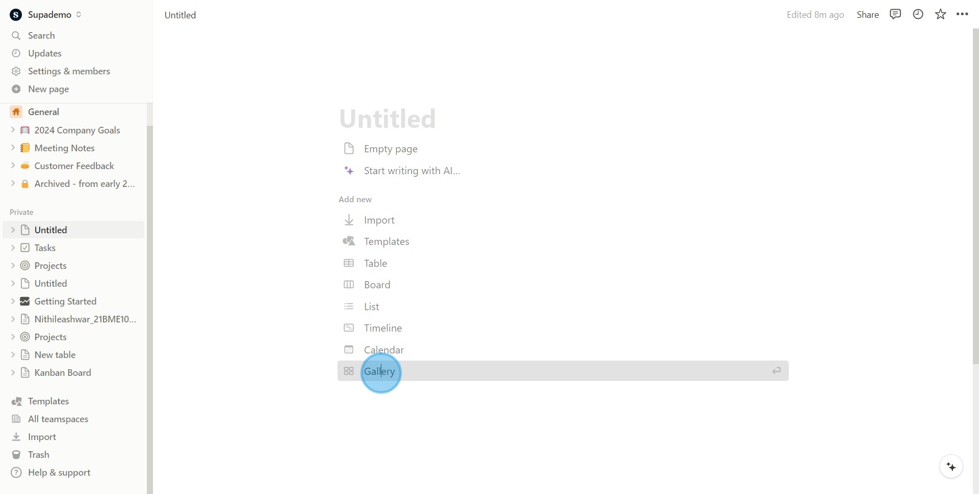 3 Click on "Gallery"