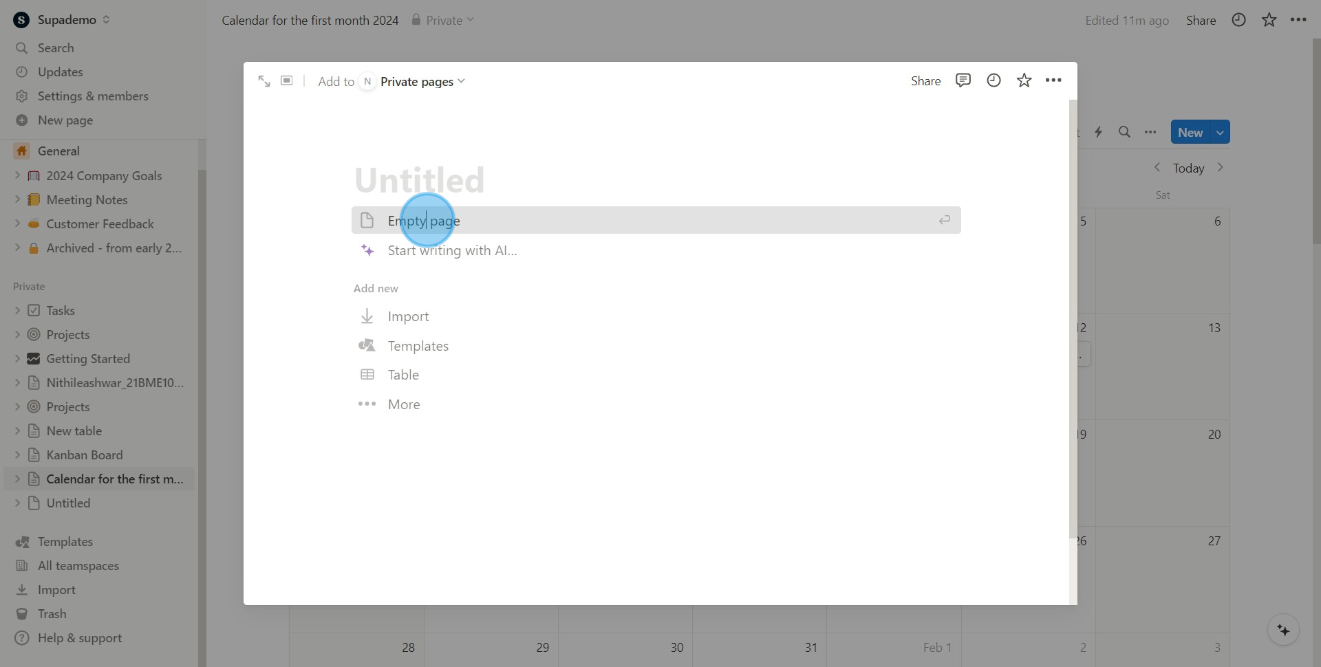 2 Click on "Empty page"