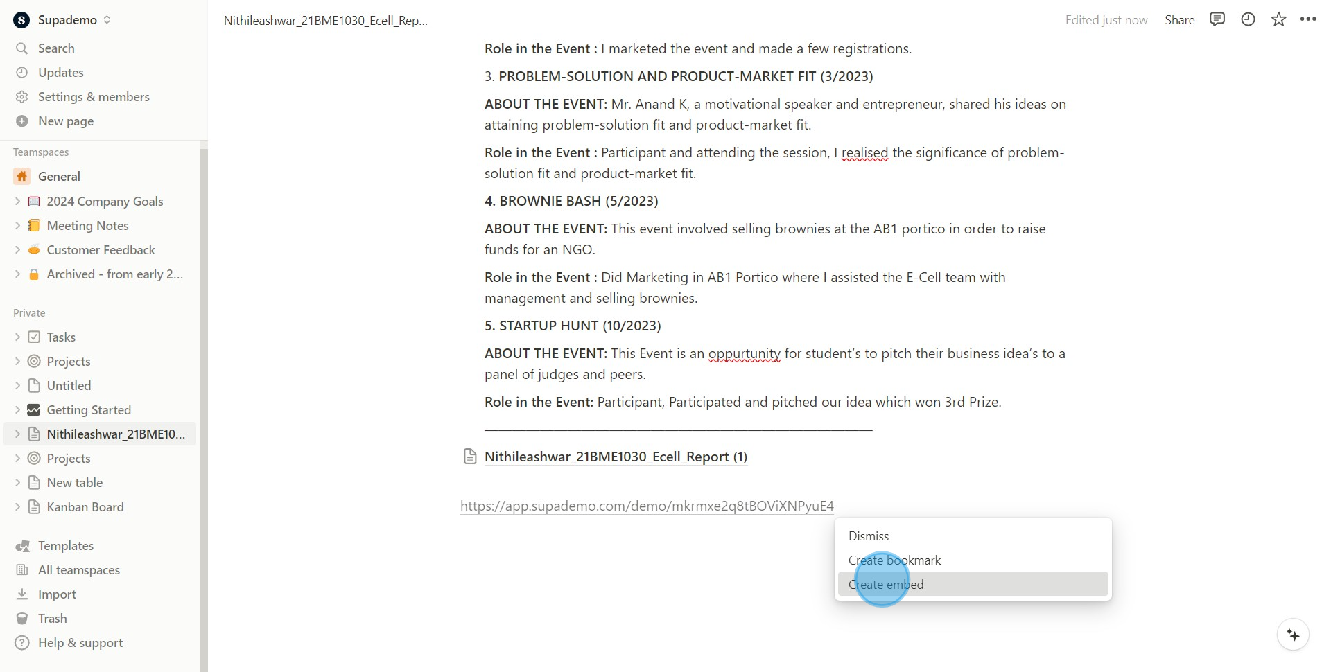 6 Click on "Create embed"