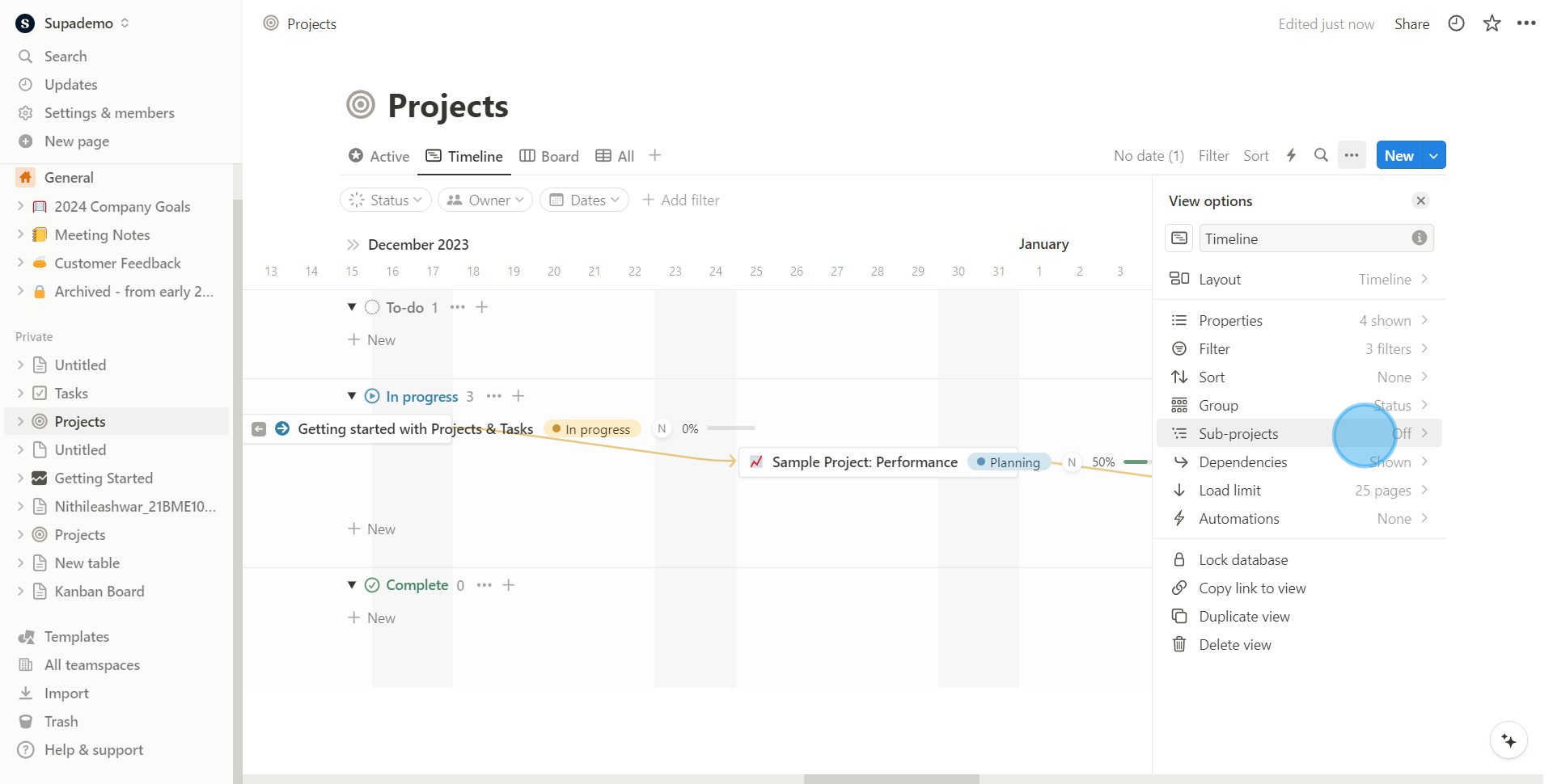 3 Click on "Sub-projects"