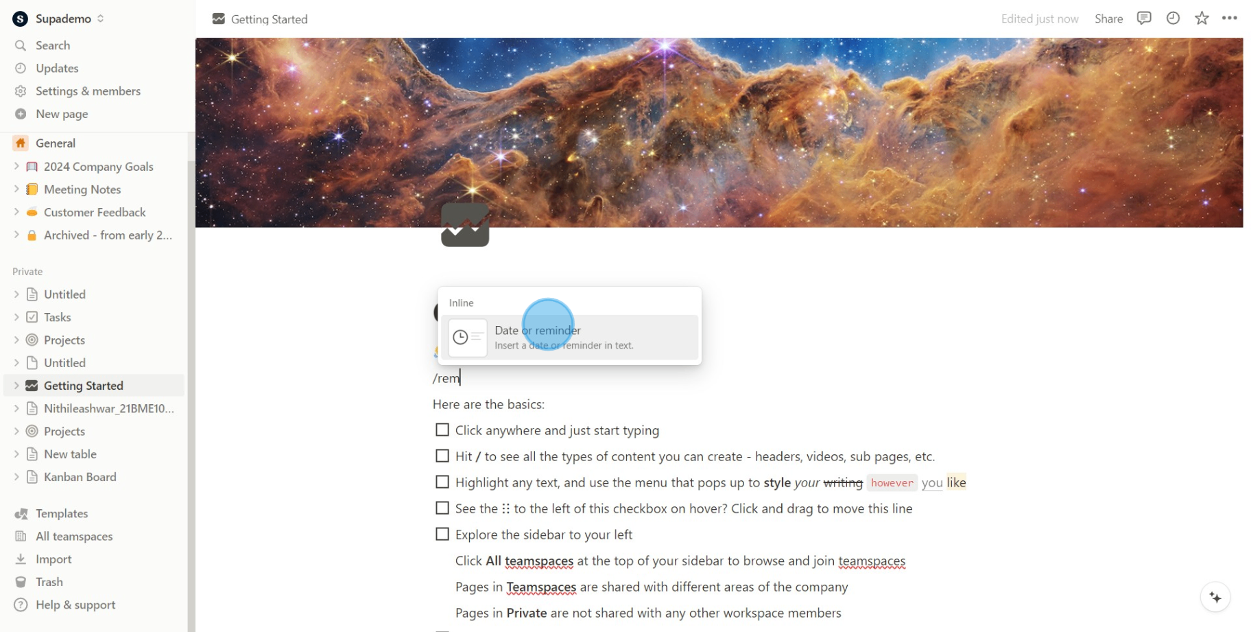 2 Click on "Date or reminder"