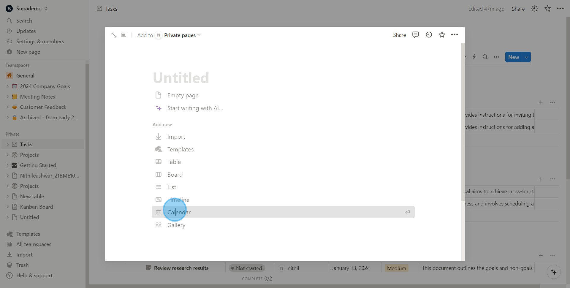 3 Click on "Calendar"