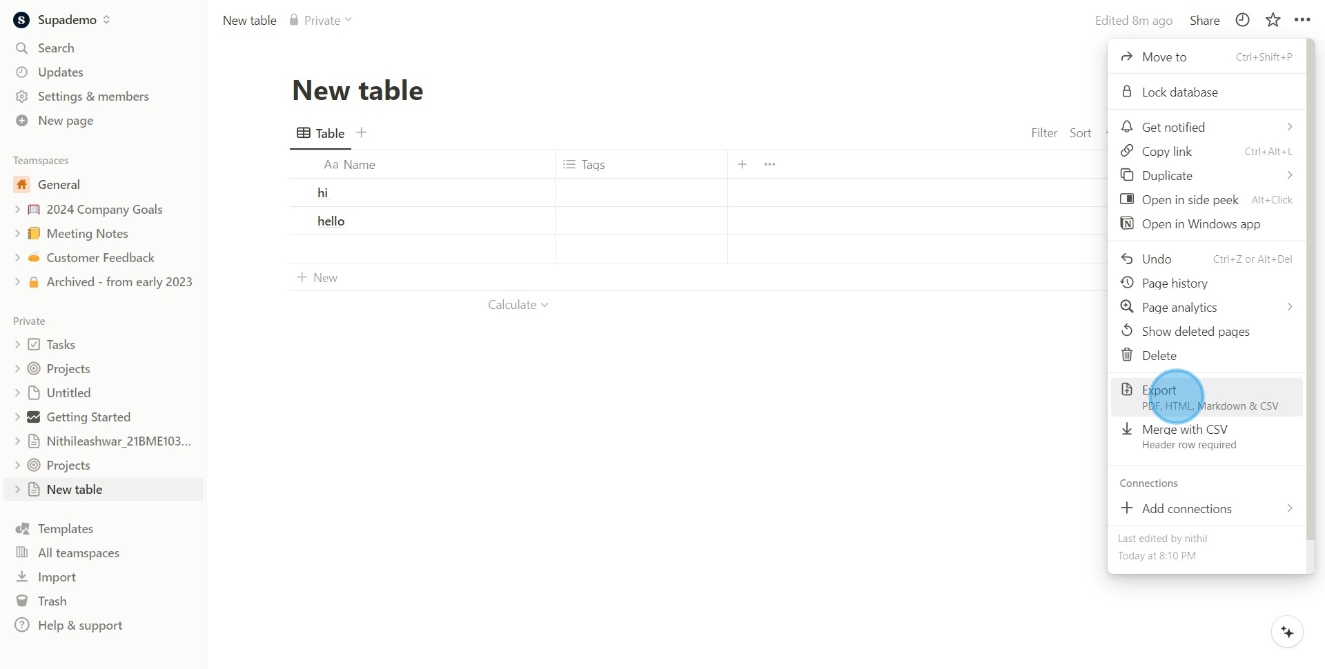 2 Click on "ExportPDF, HTML, Markdown & CSV"