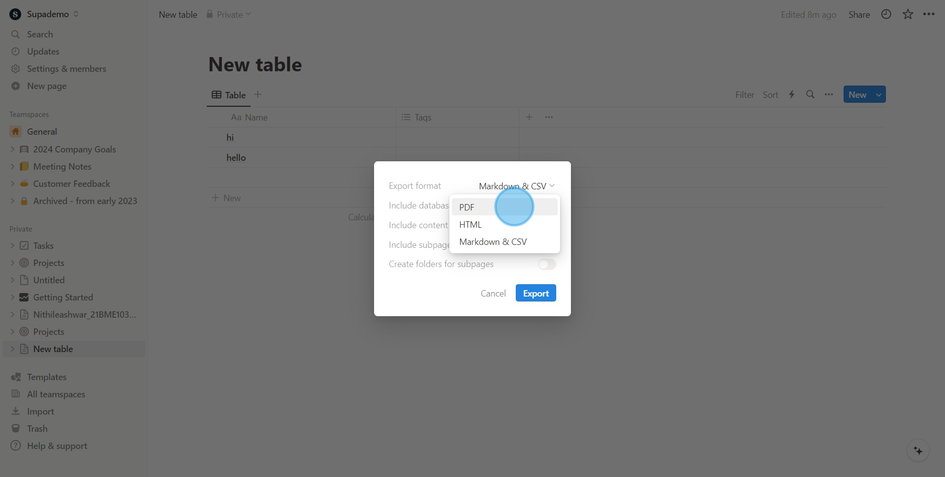 4 Click on "PDF"