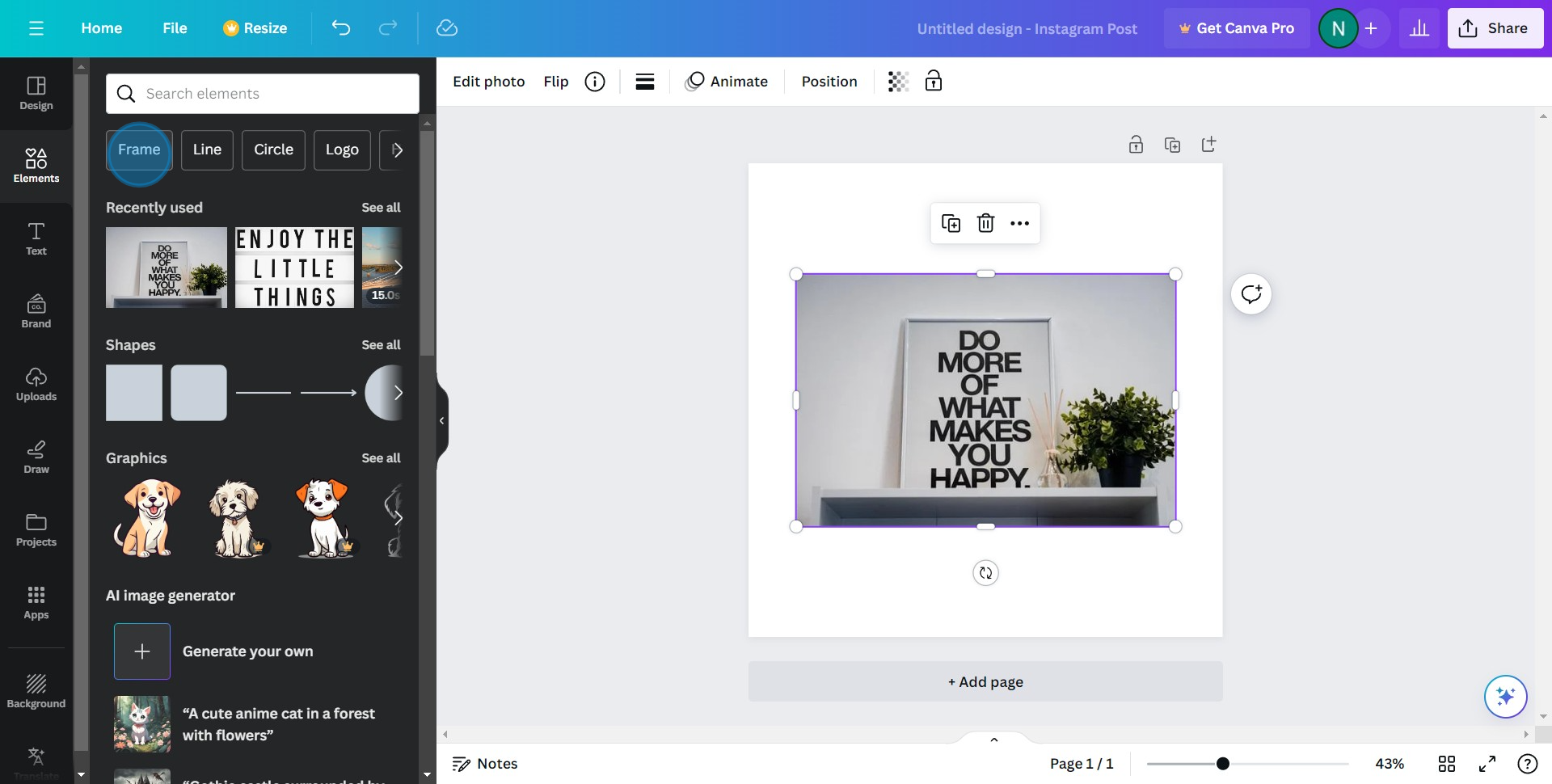 4 Click on "Frame"
