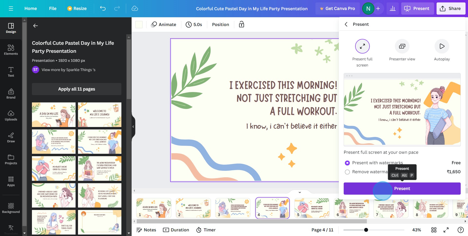 6 Click on "Present"