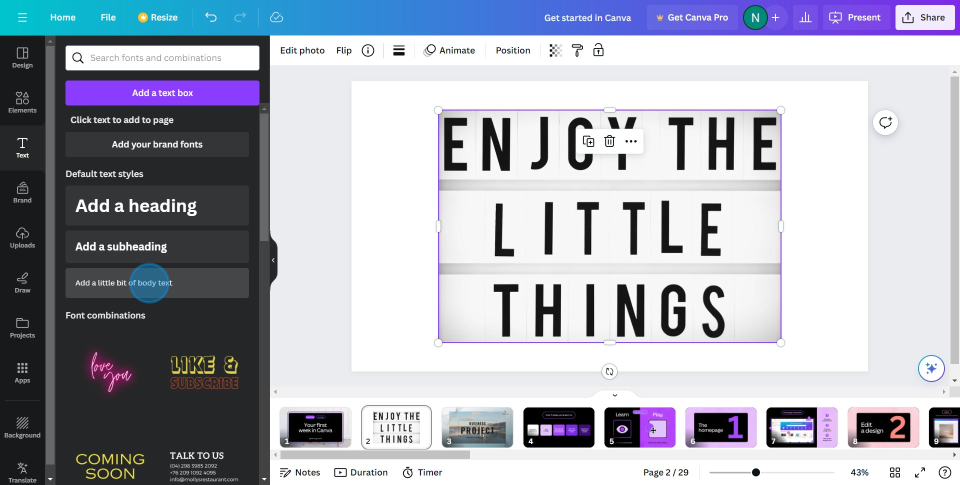 8 Click on "Add a little bit of body text"