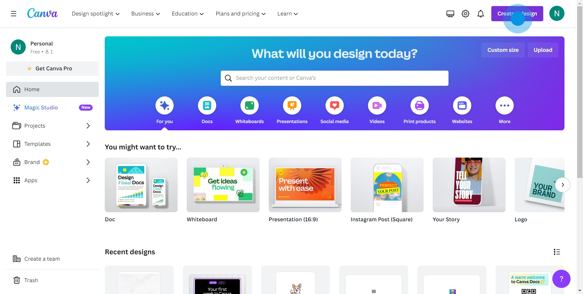1 Click on "Create a design"