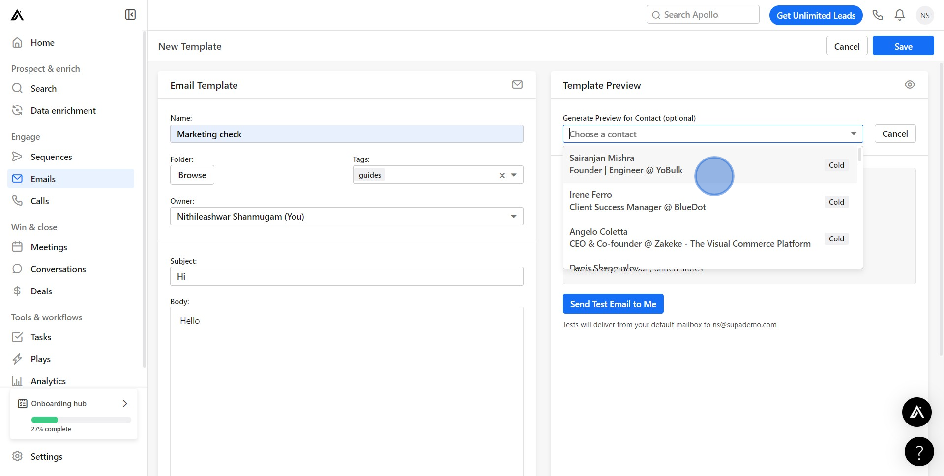 7 Click on "Choose a contact"