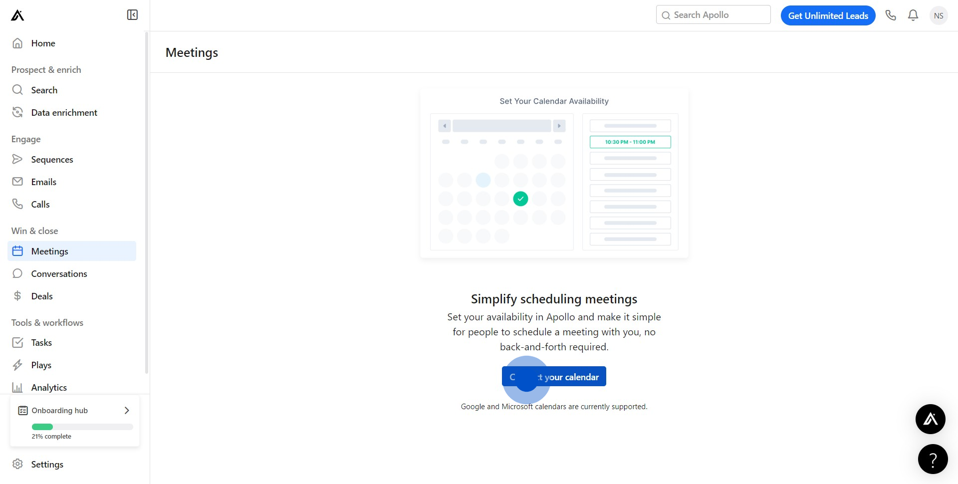 2 Click on "Connect your calendar"