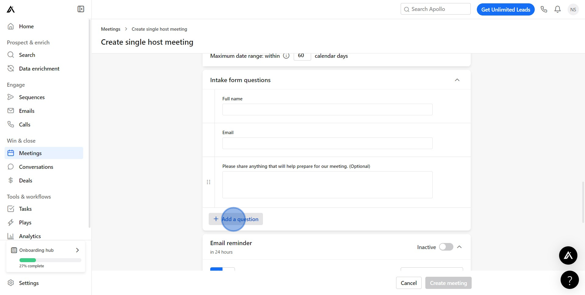 9 Click on "Add a question"