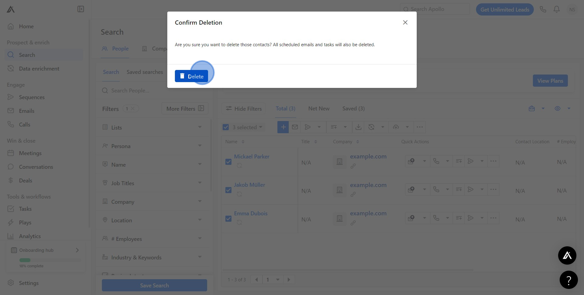 5 Click on "Delete"