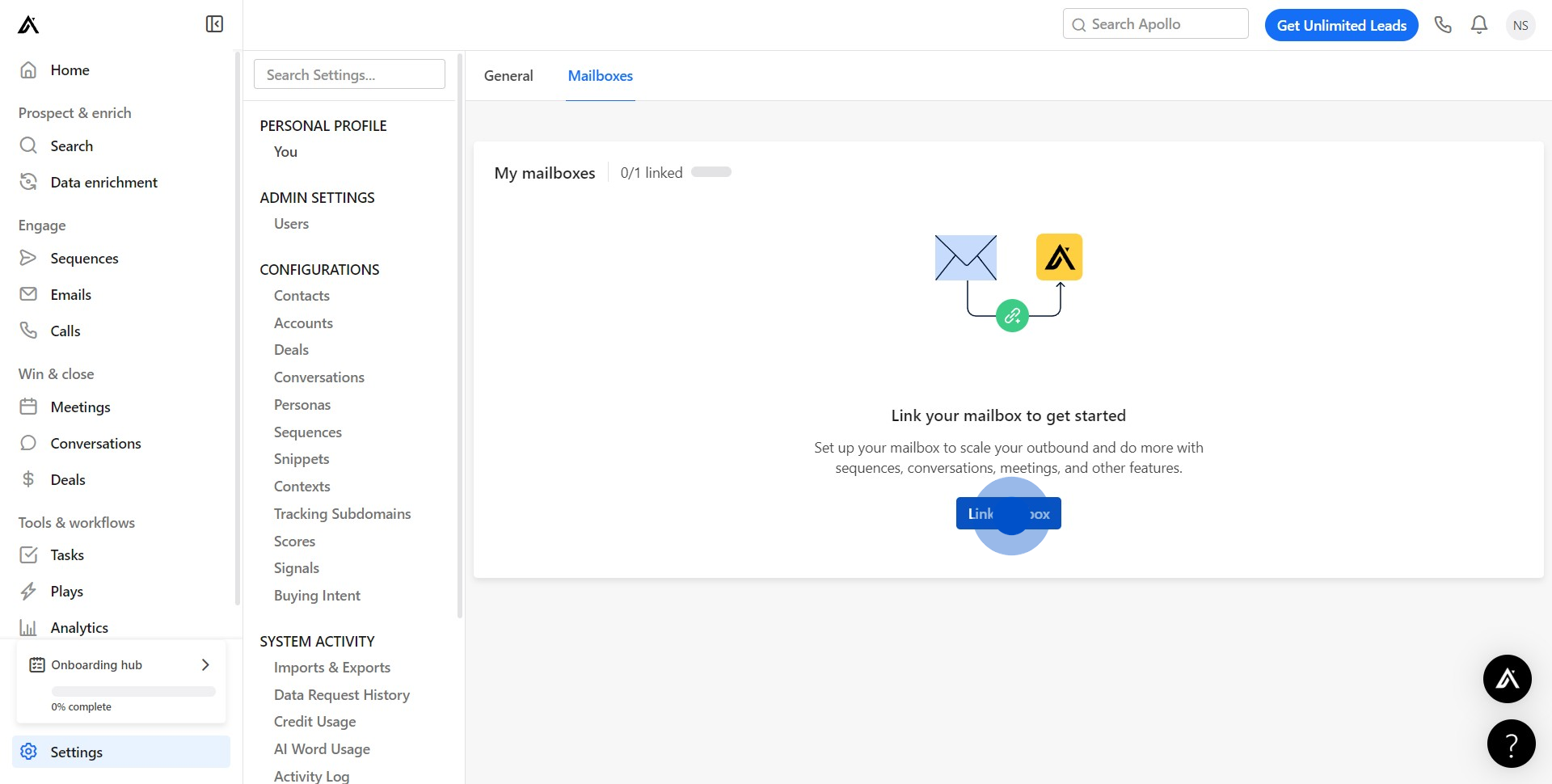 4 Click on "Link mailbox"