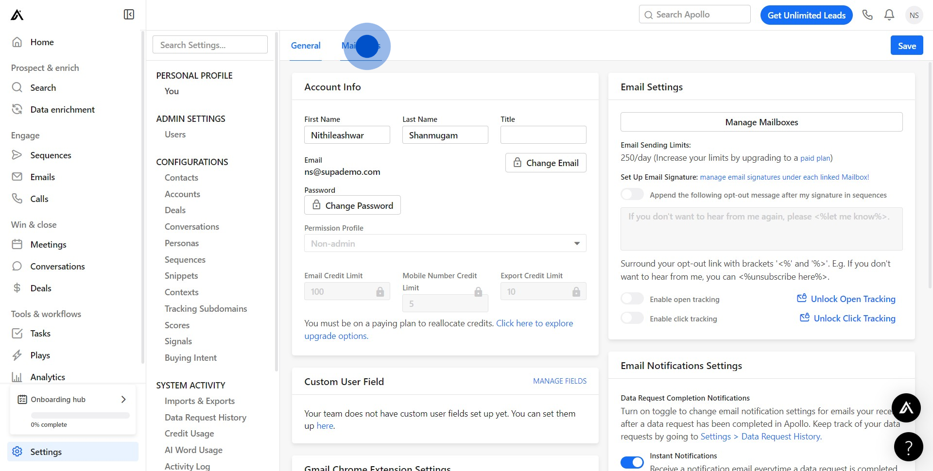 3 Click on "Mailboxes"