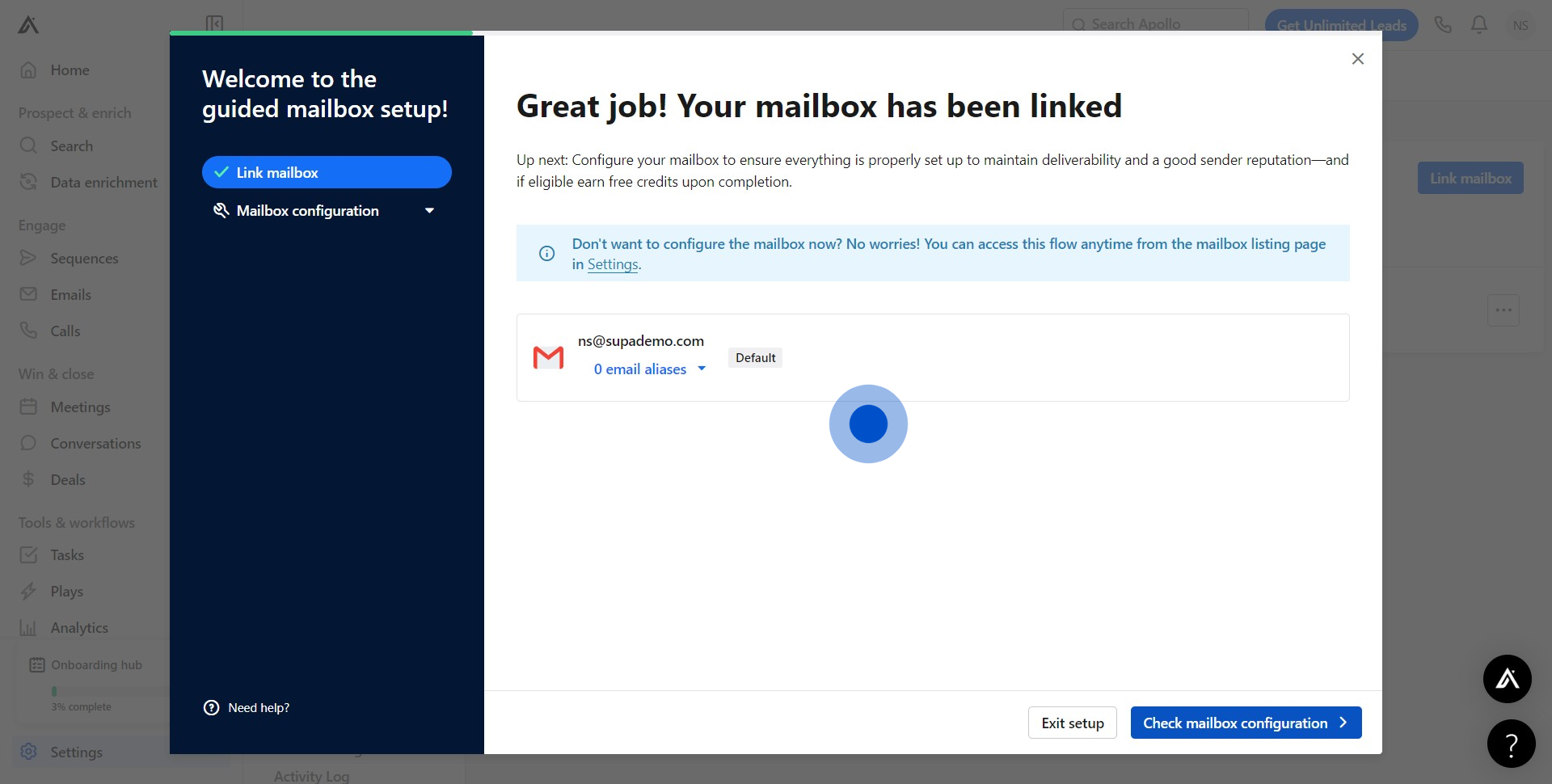 10 Click on "Check mailbox configuration"