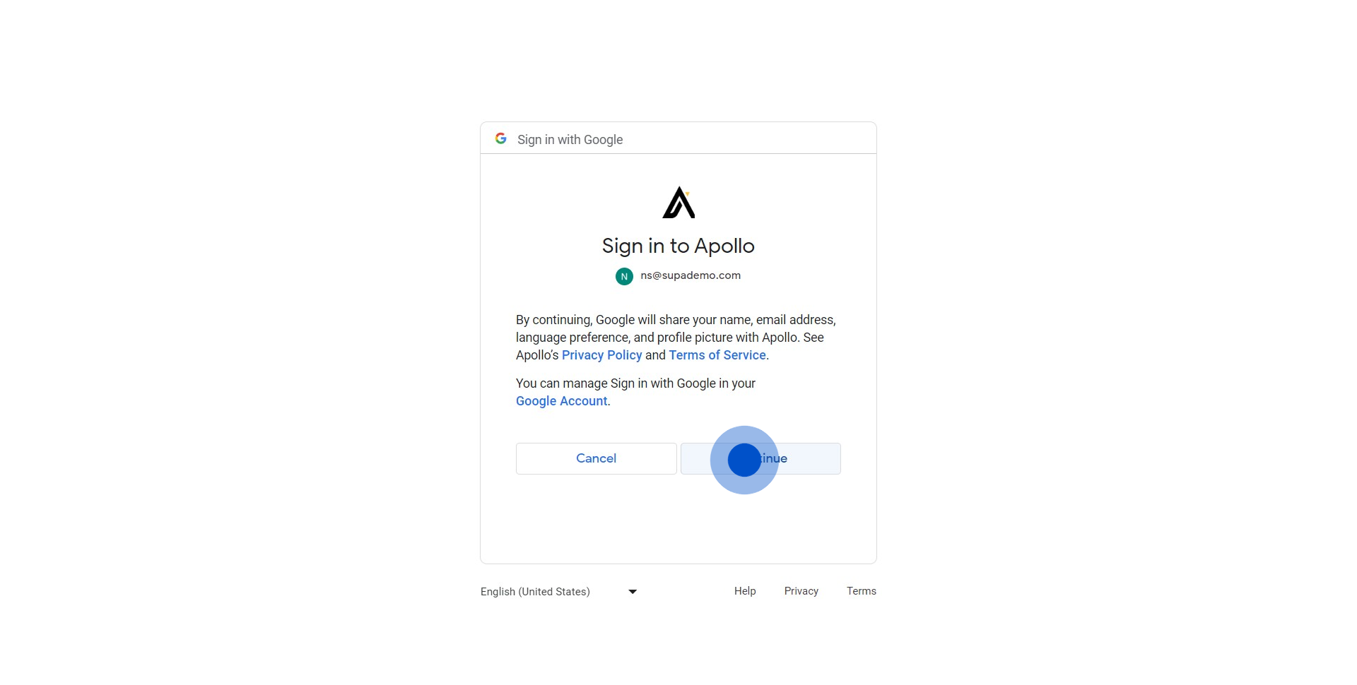 8 Click on "Continue"