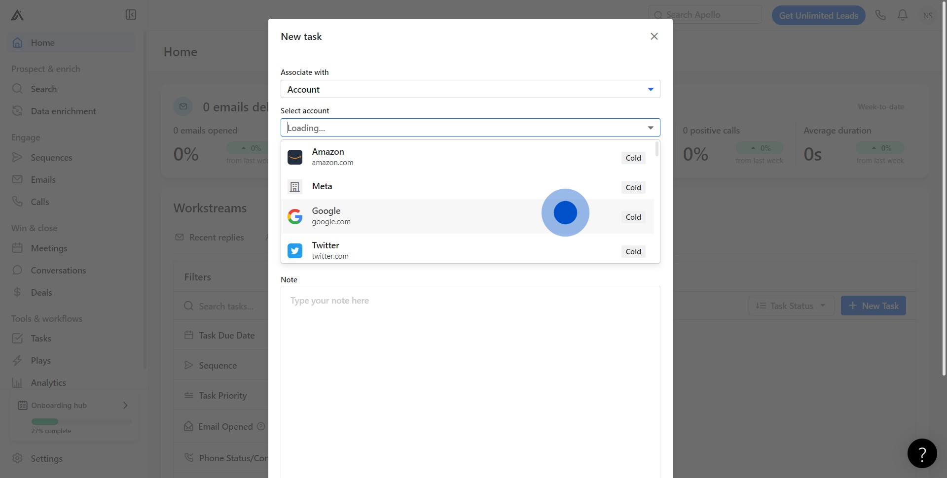 5 Click on "Google"