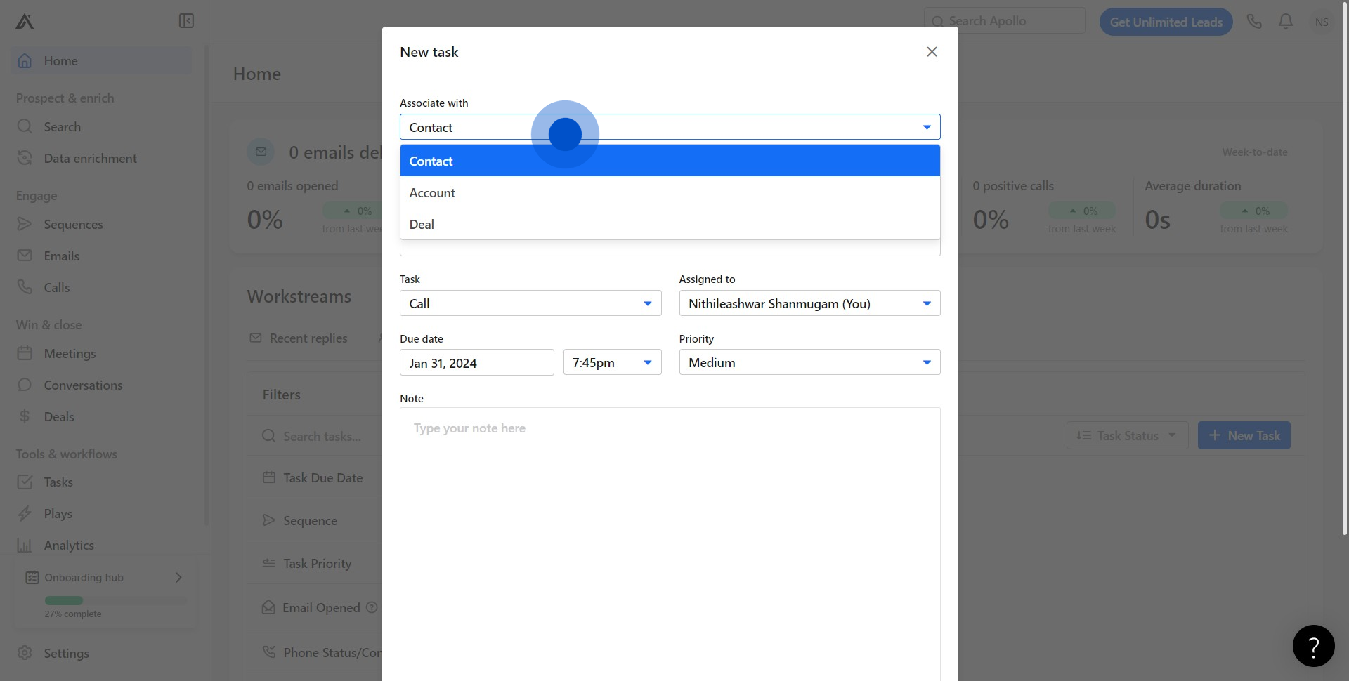 4 Click on "Contact"