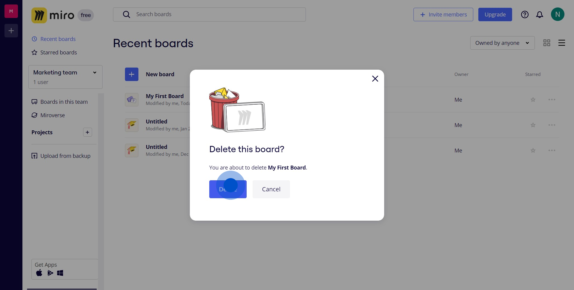 3 Click on "Delete"