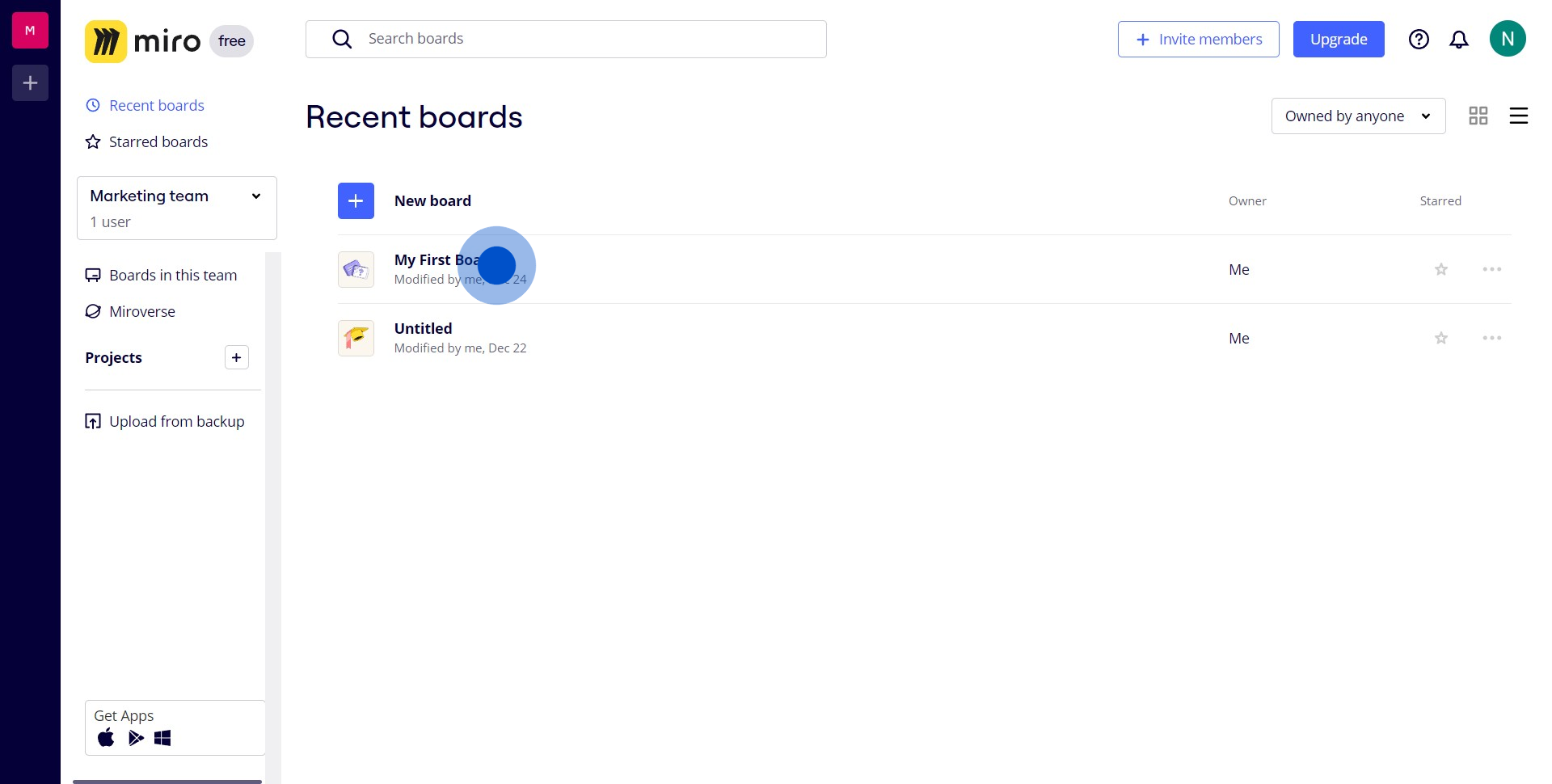 1 Click on "My First Board"