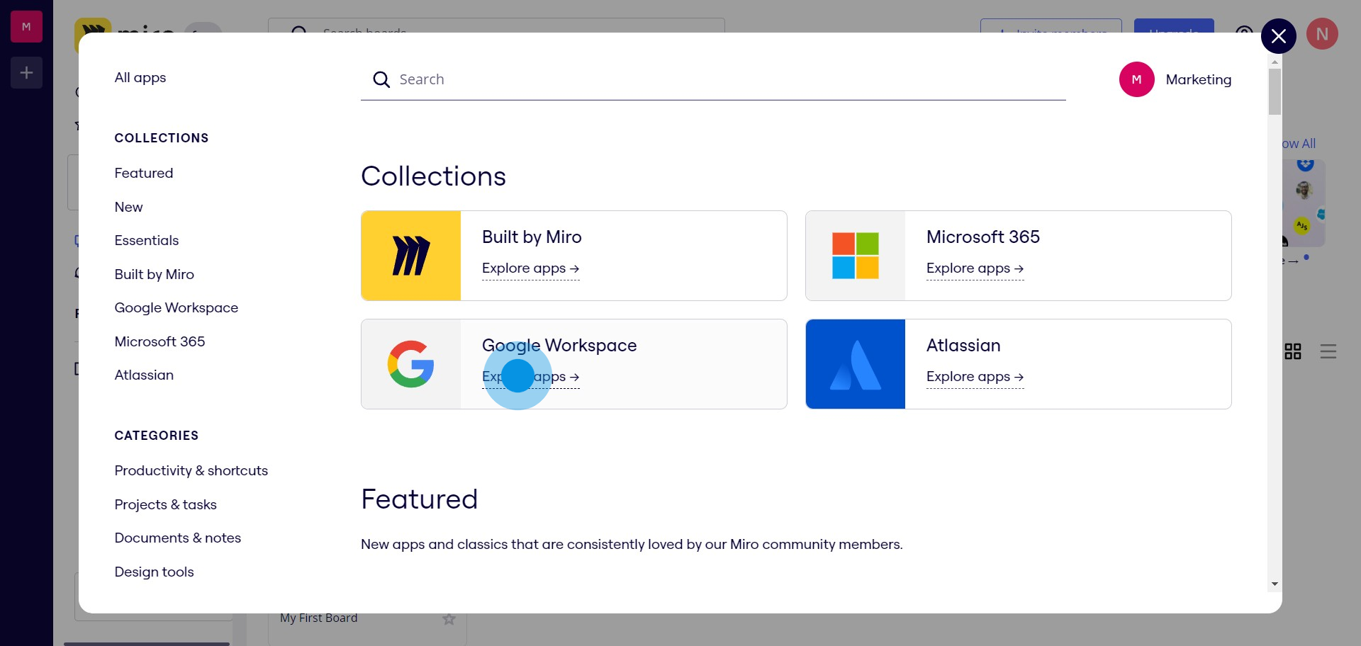 3 Click on "Explore apps for Google Workspace→"