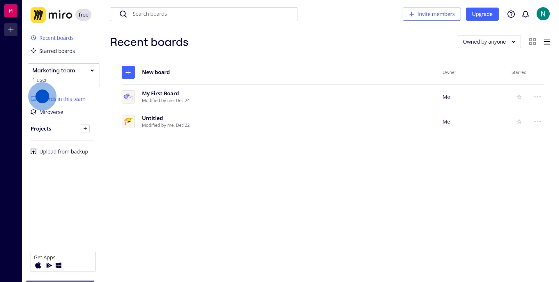 1 Click on "Boards in this team"