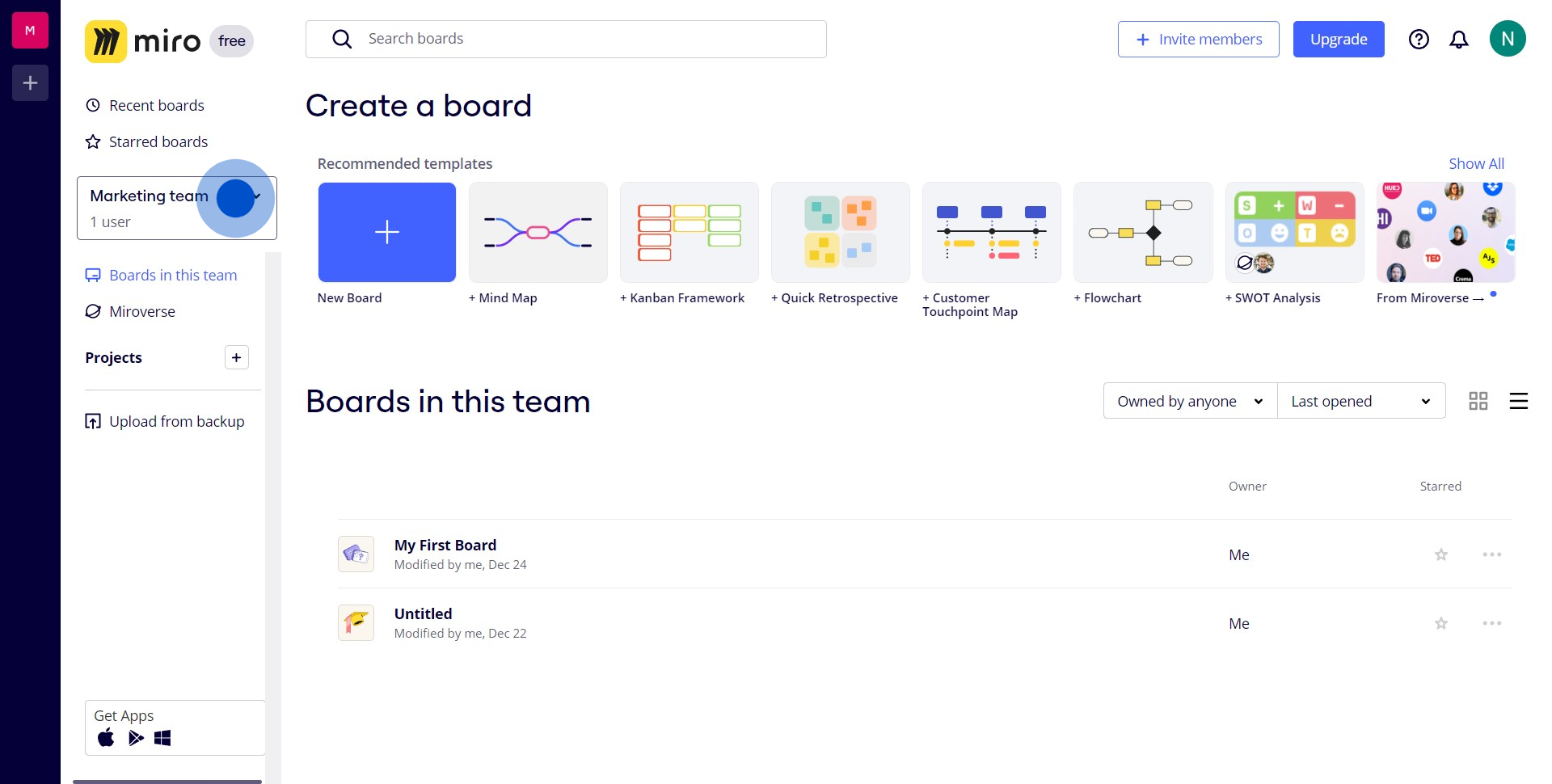 2 Click on "Marketing team"