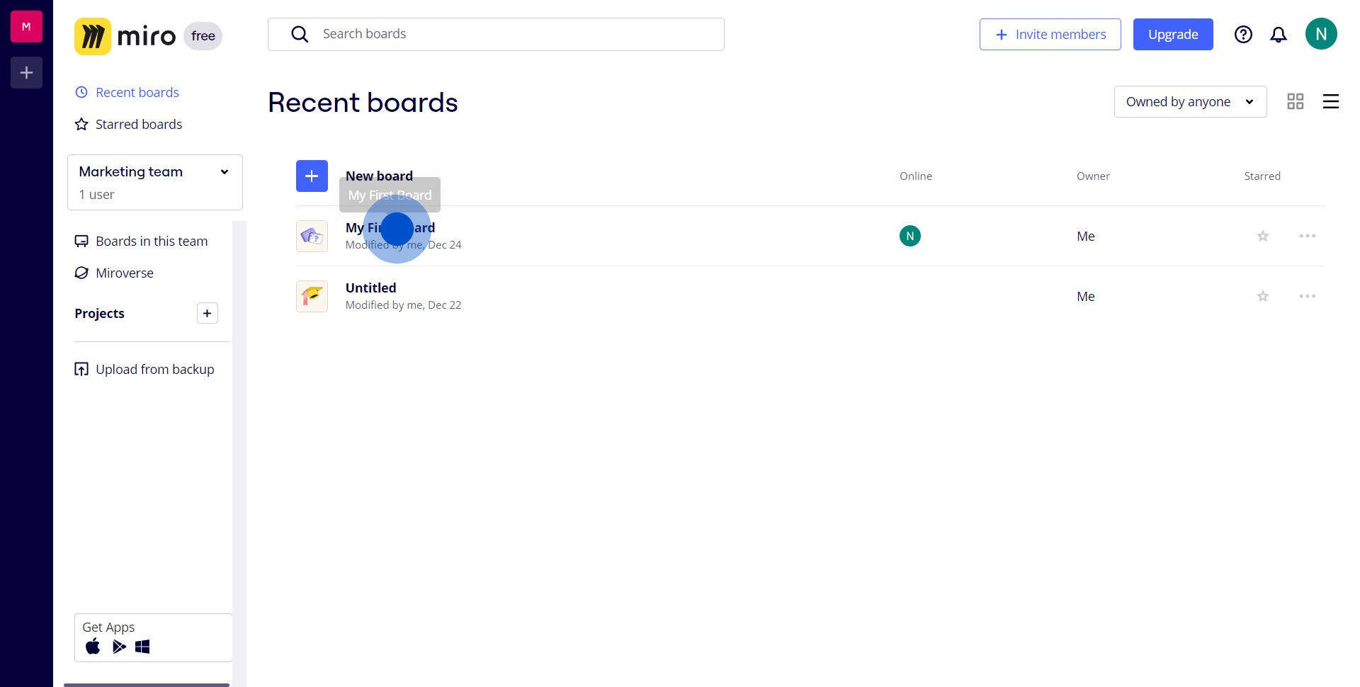 1 Click on "My First Board"