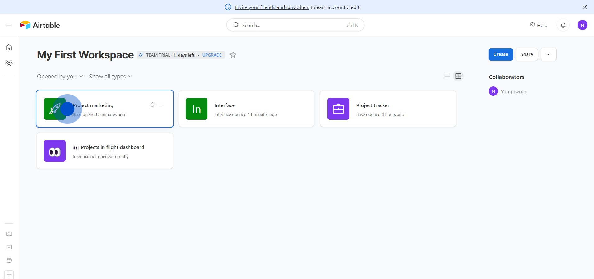 1 Click on "Project marketing"