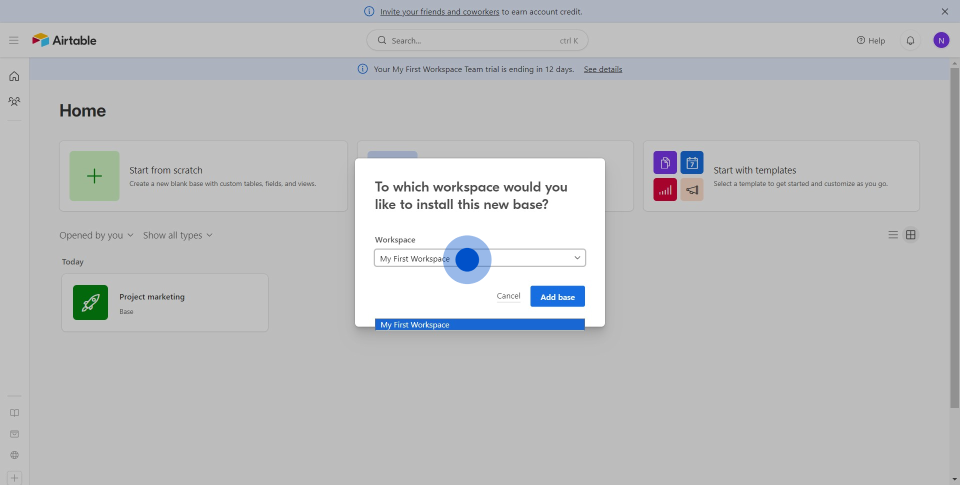 5 Click on "My First Workspace"